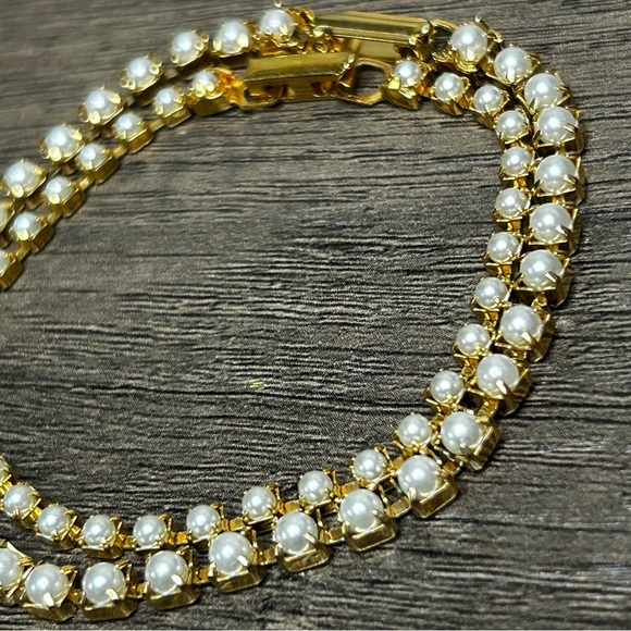 Pair of Gold Tone and Faux Pearl Bracelet - Picture 3 of 3